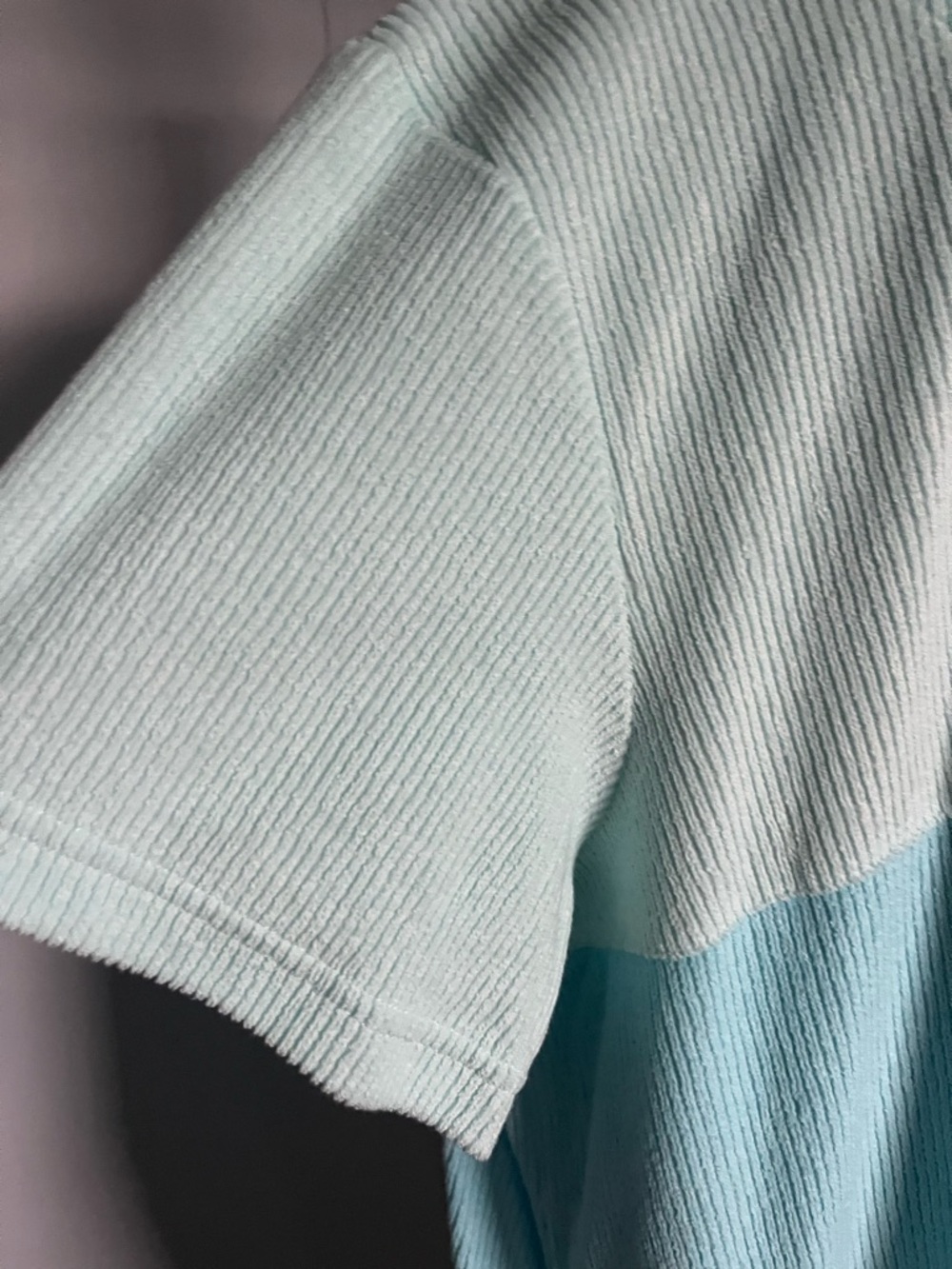 Stan Herman Light Blue Color Block Zip-Front House Dress with Yellow Stripe - Picture 6 of 11